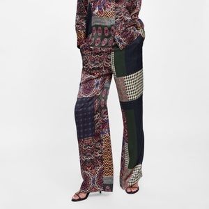 NWT Zara Satin Wide Leg Printed Palazzo Pants
